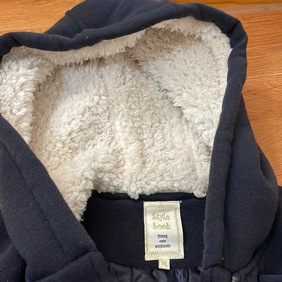 NWOT Navy Blue Preppy Pea Coat Toggle Buttons Jacket with Faux Fur Hood - Picture 4 of 10